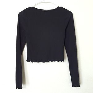 Topshop Black Long Sleeve Ruffled Hem Crop Top Women's Size 6